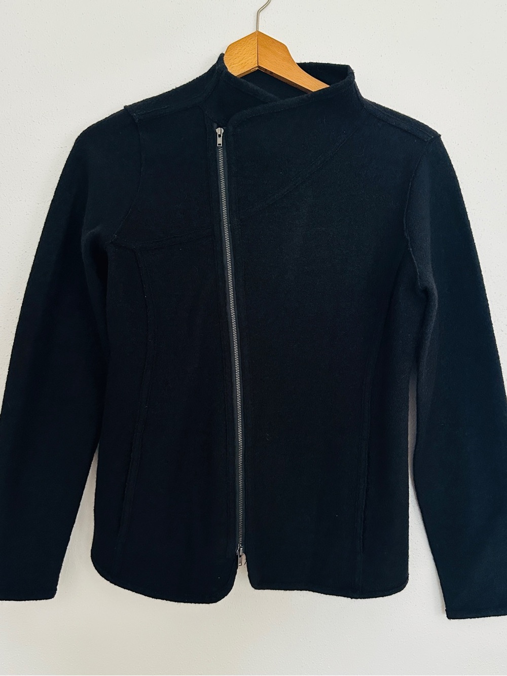 Eileen Fisher NWT Black Merino Wool Asymmetrical Zip Moto Jacket Petite Small PS